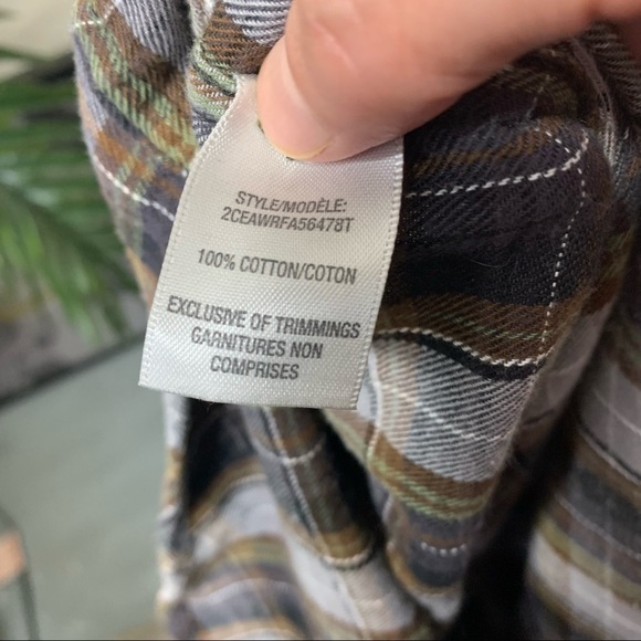 Wind River Flannel Shirt Button Down Men Sz XLT Plaid Brown Grey Long Sleeves - Picture 7 of 10